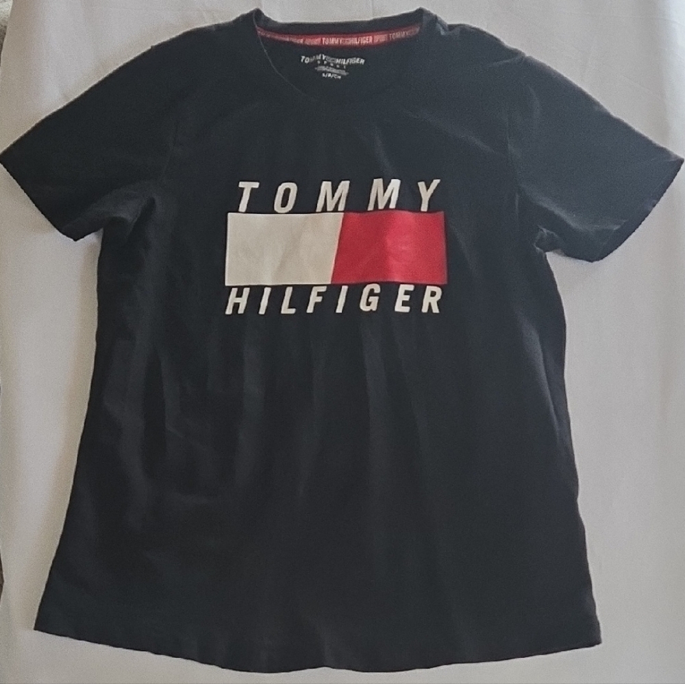 Tommy Hilfiger Black Tee with Red and White Logo